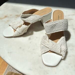 Anthropologie white heeled slip on sandals, new without box
